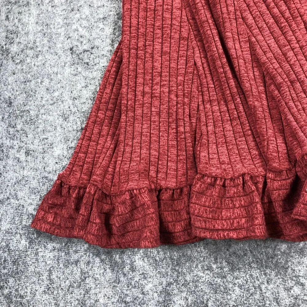 Anthropologie Skirt Womens XS Red Ribbed Knit Flare Ruffle Hem Midi Stretch Date
